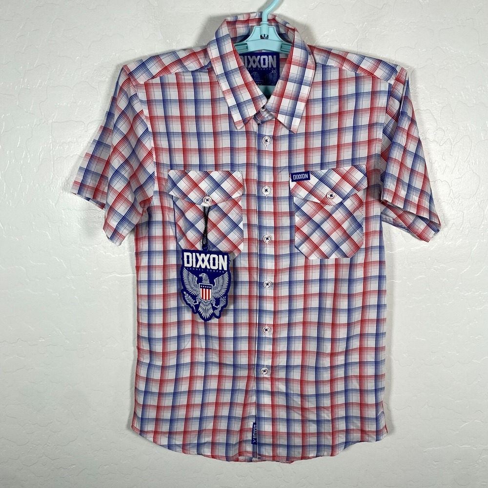 Dixxon Shirt‎ Mens XS White Red Blue The Amendment Button Up Bamboo Blend